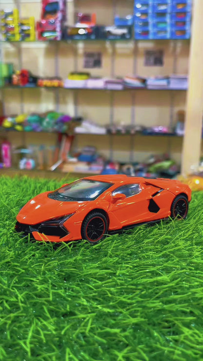 Lamborghini Supercar 1:28 Diecast Model Car – Orange & Pearl White | Lights, Sound & Pull Back