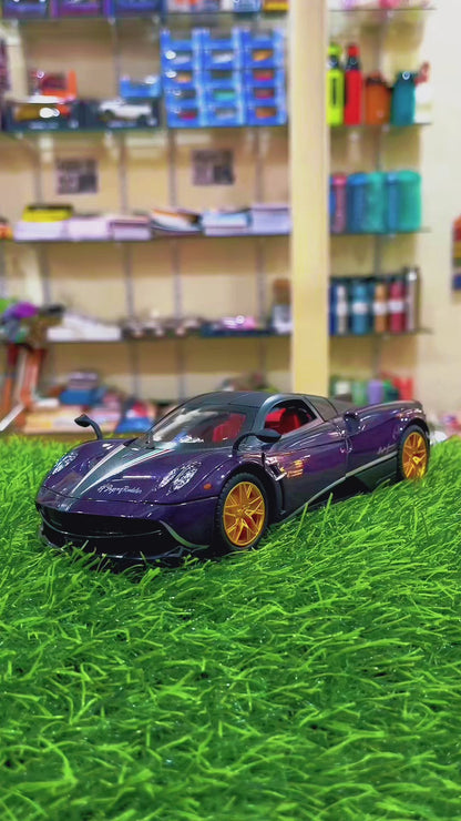 Pagani Huayra Diecast Car – Metallic Purple | 1:24 Scale | Premium Hypercar with Lights & Sound