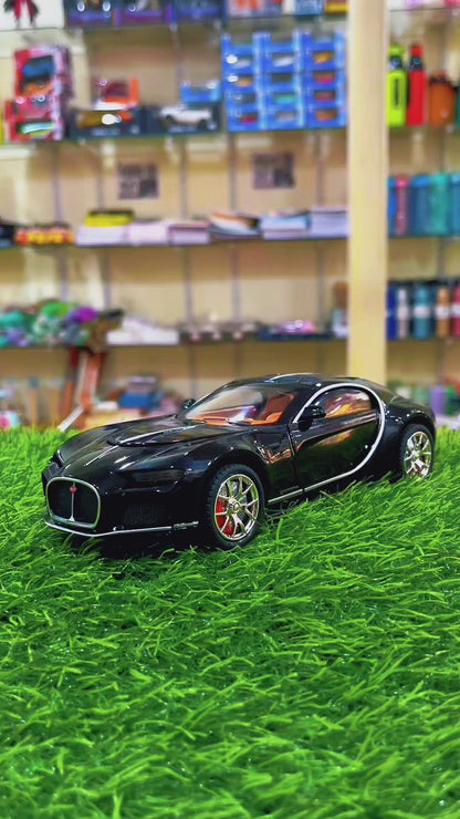 Bugatti Chiron 1:24 Scale Diecast Model Car – Gloss Black | Pull Back, LED Lights, Realistic Sound & Openable Doors